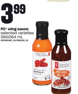 Loblaws Pc® wing sauce, 350/354 ml offer