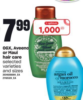 Loblaws Ogx, aveeno or maui hair care offer