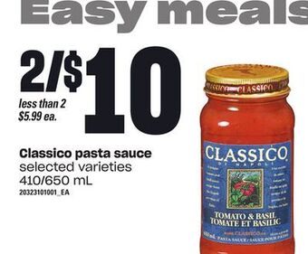 Loblaws Classico pasta sauce, 410/650 ml offer