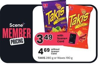 Sobeys Takis 280 g or waves 190 g offer
