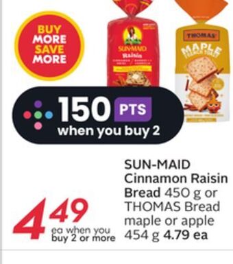 Sobeys Sun-maid cinnamon raisin bread offer