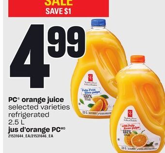 Independent Grocer Pc® orange juice, 2.5 l offer