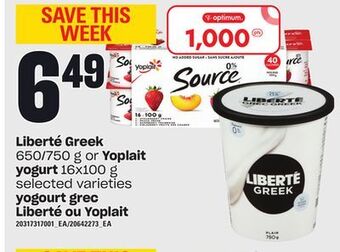 Independent Grocer Liberté greek, 650/750 g or yoplait yogurt, 16x100 g offer