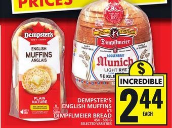 Food Basics Dempster's english muffins or dimpflmeier bread offer
