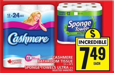 Food Basics Cashmere bathroom tissue or sponge towels ultra offer