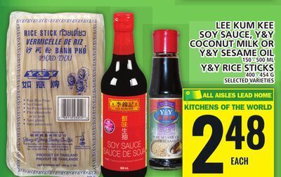 Food Basics Lee kum kee soy sauce, y&y coconut milk or y&y sesame oil offer