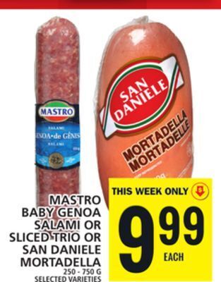 Food Basics Mastro baby genoa salami or sliced trio or san daniele mortadella offer