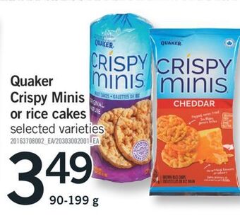 Fortinos Quaker crispy minis or rice cakes 90-199 g offer