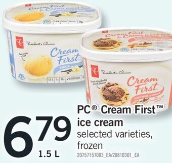 Fortinos Pc® cream first™ ice cream, 1.5 l offer