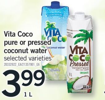 Fortinos Vita coco pure or pressed coconut water, 1 l offer