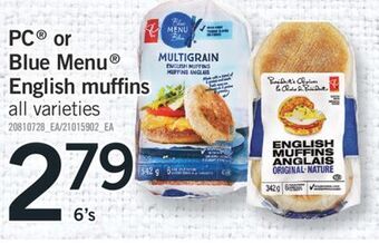 Fortinos Pc® blue menu® english muffins, 6's offer