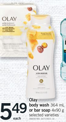 Fortinos Olay body wash 364 ml or bar soap 4x90 g offer