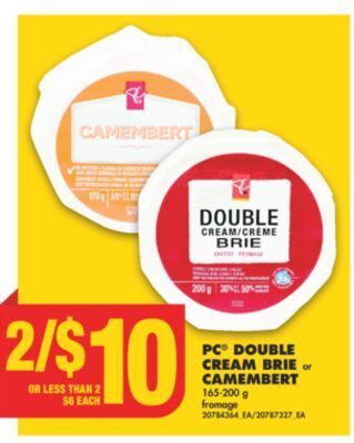 No Frills Pc® double cream brie or camembert, 165-200 g offer