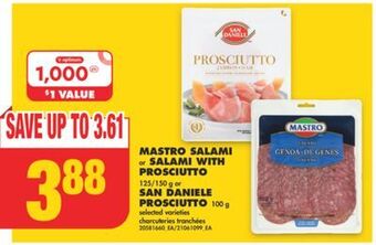 No Frills Mastro salami or salami with prosciutto 125/150 g or san daniele prosciutto 100 g offer