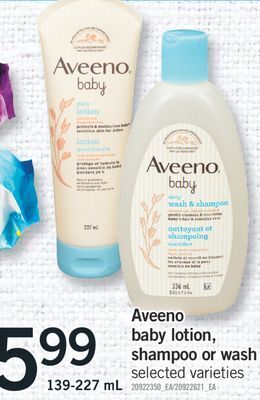 Fortinos Aveeno baby lotion, shampoo or wash, 139-227 ml offer