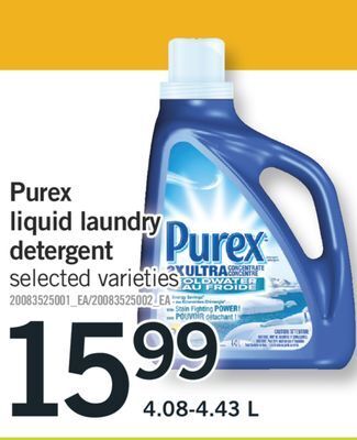 Fortinos Purex liquid laundry detergent, 4.08-4.43 l offer