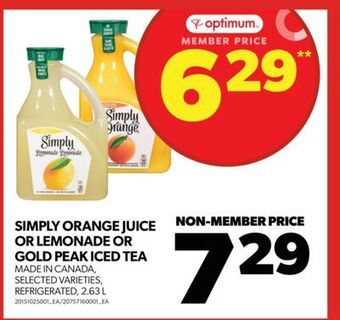 Real Canadian Superstore Simply orange juice or lemonade or gold peak iced tea, 2.63 l offer
