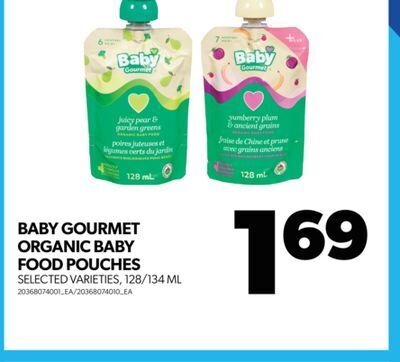 Real Canadian Superstore Baby gourmet organic baby food pouches, 128/134 ml offer