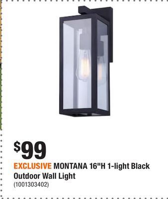 Home Depot Exclusive montana 16h 1-light black outdoor wall light offer