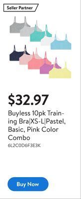 Walmart Buyless 10pk training bra|xs-l|pastel, basic, pink color combo offer