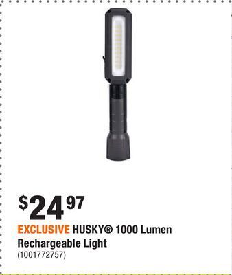Home Depot Exclusive husky® 1000 lumen rechargeable light offer
