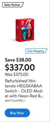 Walmart Refurbished nintendo hegskabaa switch - oled model with neon red & neon blue joy-con offer