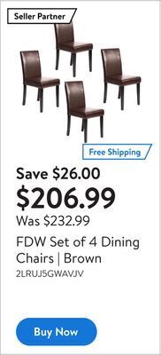 Walmart Fdw set of 4 dining chairs | brown offer