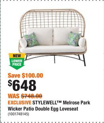 Home Depot Exclusive stylewell™ melrose park wicker patio double egg loveseat offer