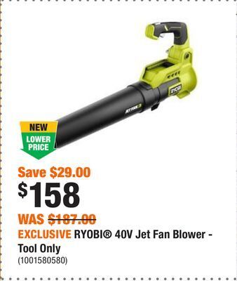 Home Depot Exclusive ryobi® 40v jet fan blower - tool only offer