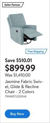 Walmart Jasmine fabric swivel, glide & recline chair - 2 colors offer