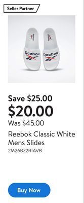 Walmart Reebok classic white mens slides offer