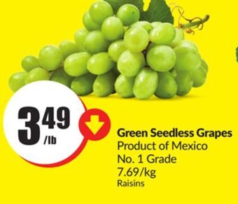Chalo FreshCo Green seedless grapes product of mexico no. 1 grade 7.69/kg offer