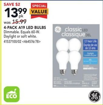 RONA 4-pack a19 led bulbs offer