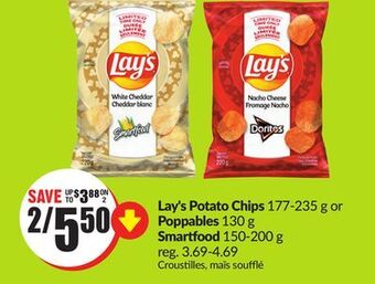 Chalo FreshCo Lay's potato chips 177-235 g or poppables 130 g smartfood 150-200 g offer