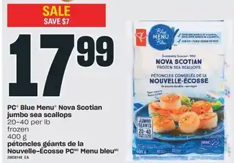 Valu-mart Pétoncles géants de la nouvelle-écosse pc menu bleu, 20-40 per lb frozen 400 g offer