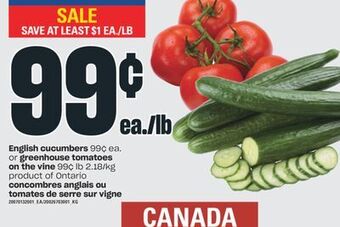 Valu-mart Concombres anglais ou tomates de serre sur vigne offer