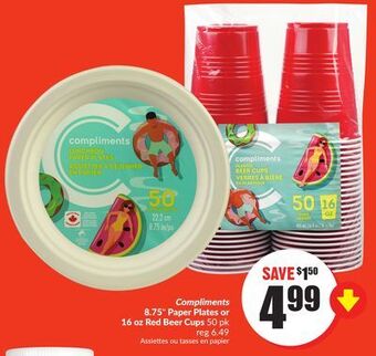 Chalo FreshCo Compliments 8.75 paper plates or 16 oz red beer cups 50 pk offer