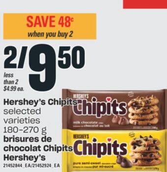 Valu-mart Brisures de chocolat chipits hershey's, 180-270 g offer