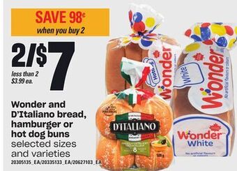 Zehrs Markets Wonder and d'italiano bread, hamburger or hot dog buns offer