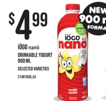 Zehrs Markets Iögo nanö drinkable yogurt, 900 ml offer