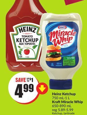 FreshCo Heinz ketchup 750 ml-1l kraft miracle whip 650-890 ml offer