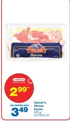 Wholesale Club Carver's choice bacon, 375 g offer