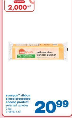 Wholesale Club Sunspun™ ribbon sliced processed cheese product, 2 kg offer