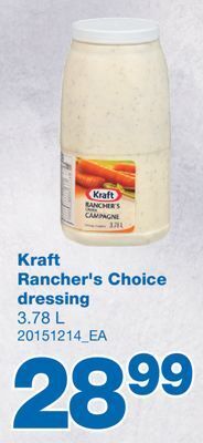 Wholesale Club Kraft rancher's choice dressing, 3.78 l offer