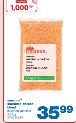 Wholesale Club Sunspun™ shredded cheese blend, 2.5 kg offer
