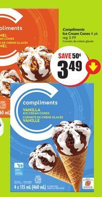 FreshCo Compliments ice cream cones 4 pk offer