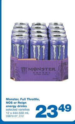 Wholesale Club Monster, full throttle,nos or reign energy drinks, 12 x 444-550 ml offer