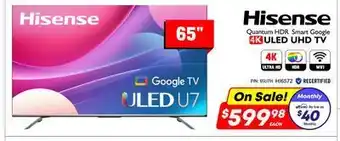 Factory Direct Hisense 65 quantum hdr smart google 4k uled uhd tv offer