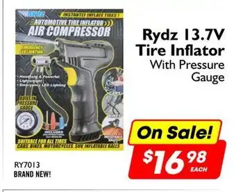 Factory Direct Rydz 13.7v tire inflator with pressure gauge offer