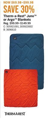 Bass Pro Therm-a-rest® juno™ or argo™ blankets offer